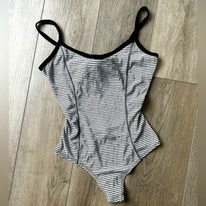 Black and white striped thong bodysuit